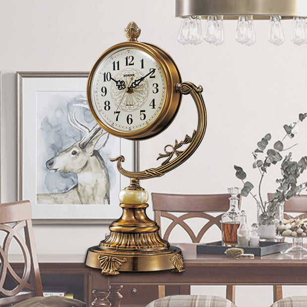 European Style Living Room Desk Clock Copper-Plated